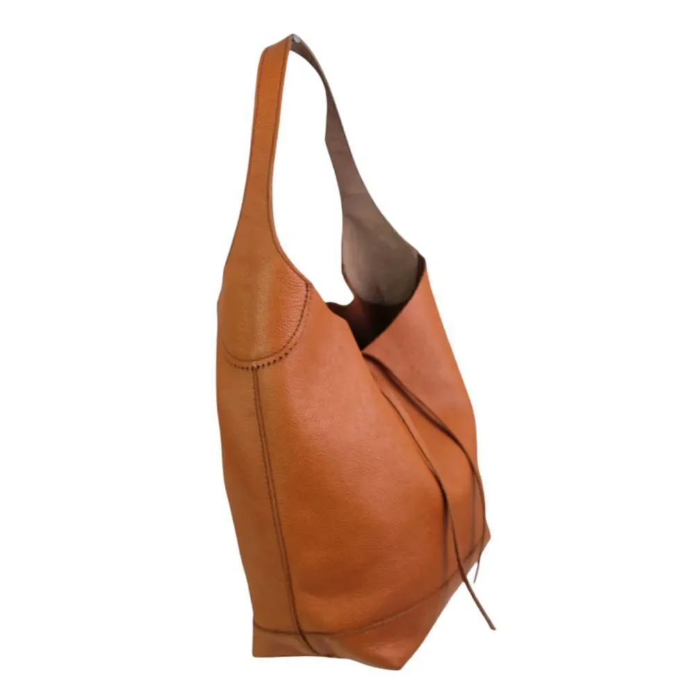 NWT ROOMY J.CREW BROWN GENUINE LEATHER HOBO BOHO SHOULDER BAG HANDBAG PURSE